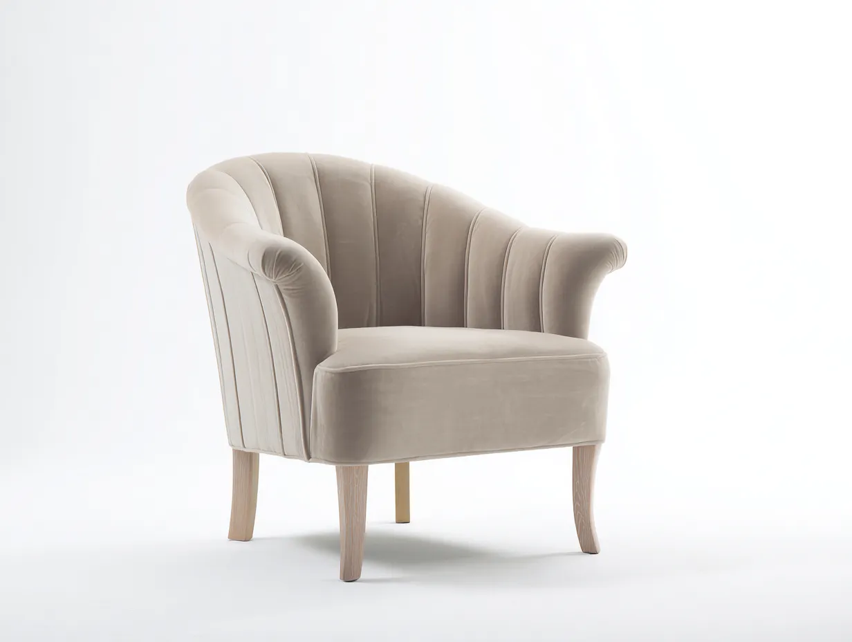 Fauteuil - velours - bois - 78x74x82 cm - beige - style élégant arrondi-Bamboouply