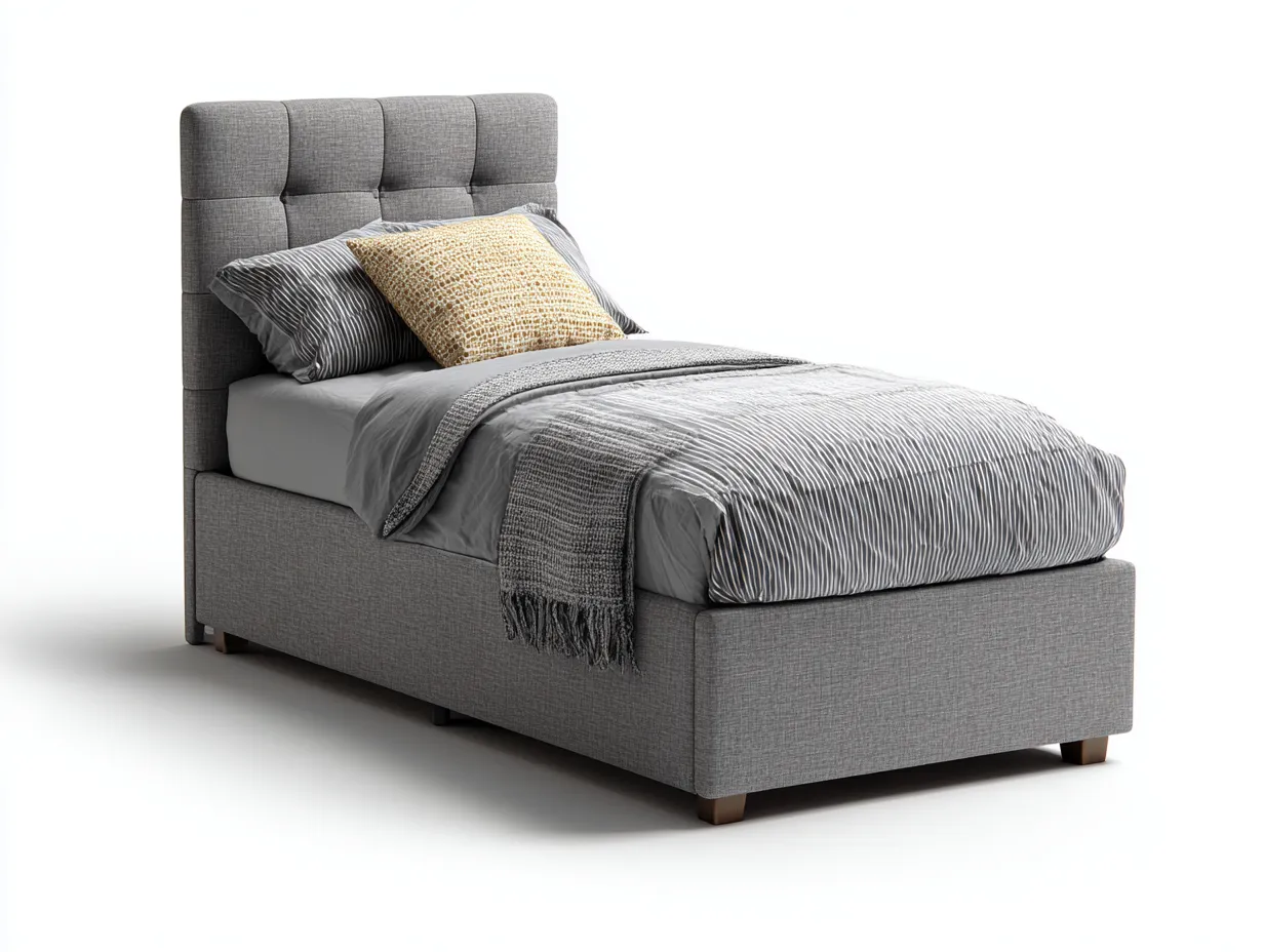 Lit simple - tissu - 202x93x94 cm - gris - design moderne-Bamboouply