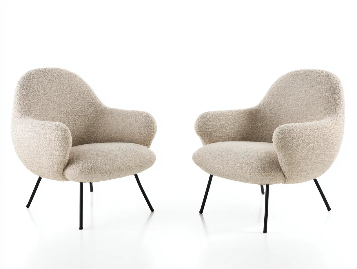 Fauteuil - tissu bouclé - métal - 74x72x78 cm - beige - style moderne arrondi-Bamboouply