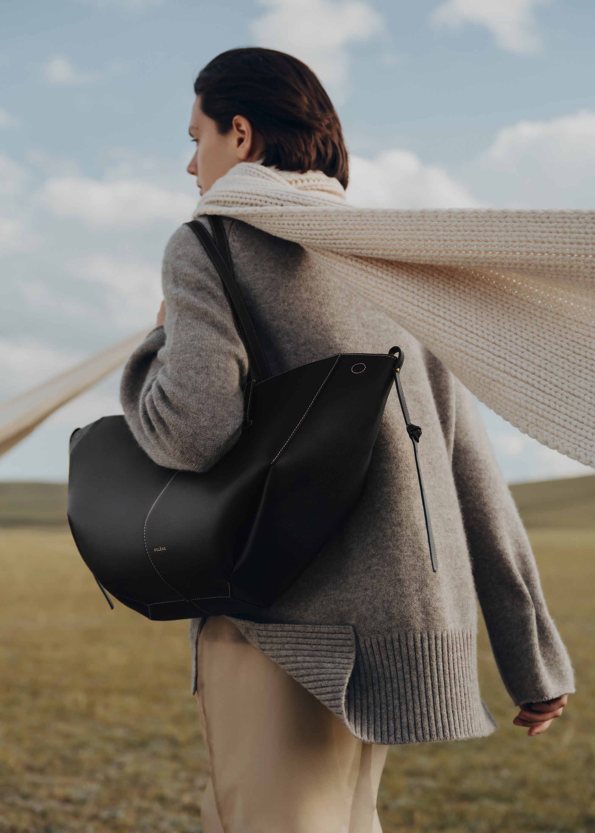 Sac Cyma - Noir Grainé Coutures Écrues