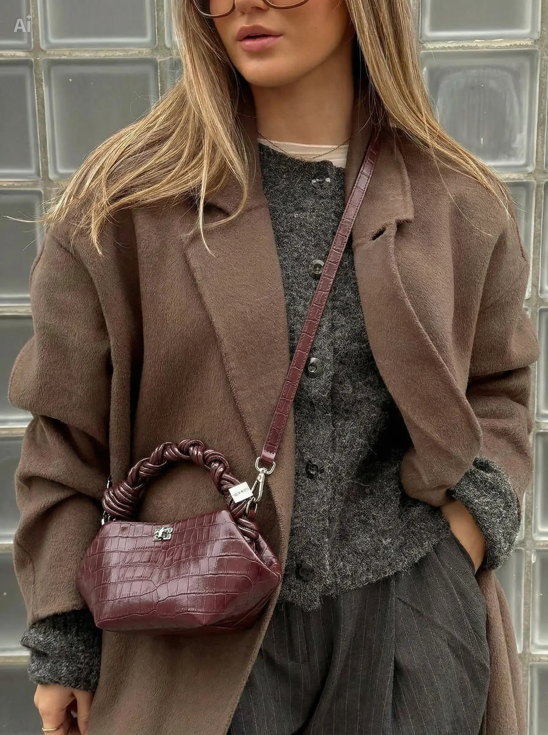 Sac Lyra - Croco Bordeaux