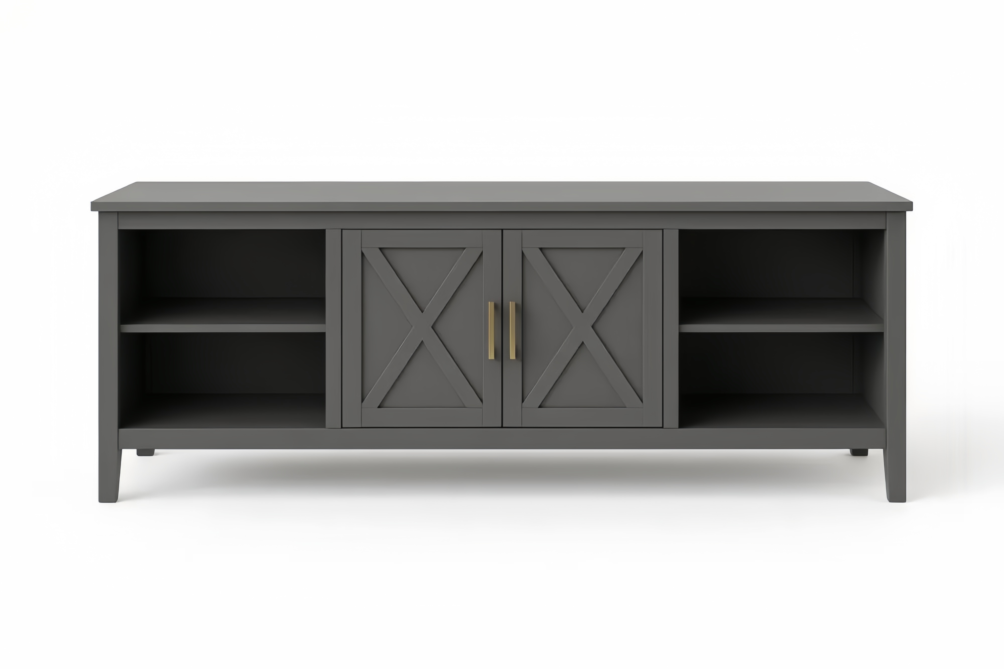 Mobile TV in legno grigio con ripiani e ante 150x45x55 cm