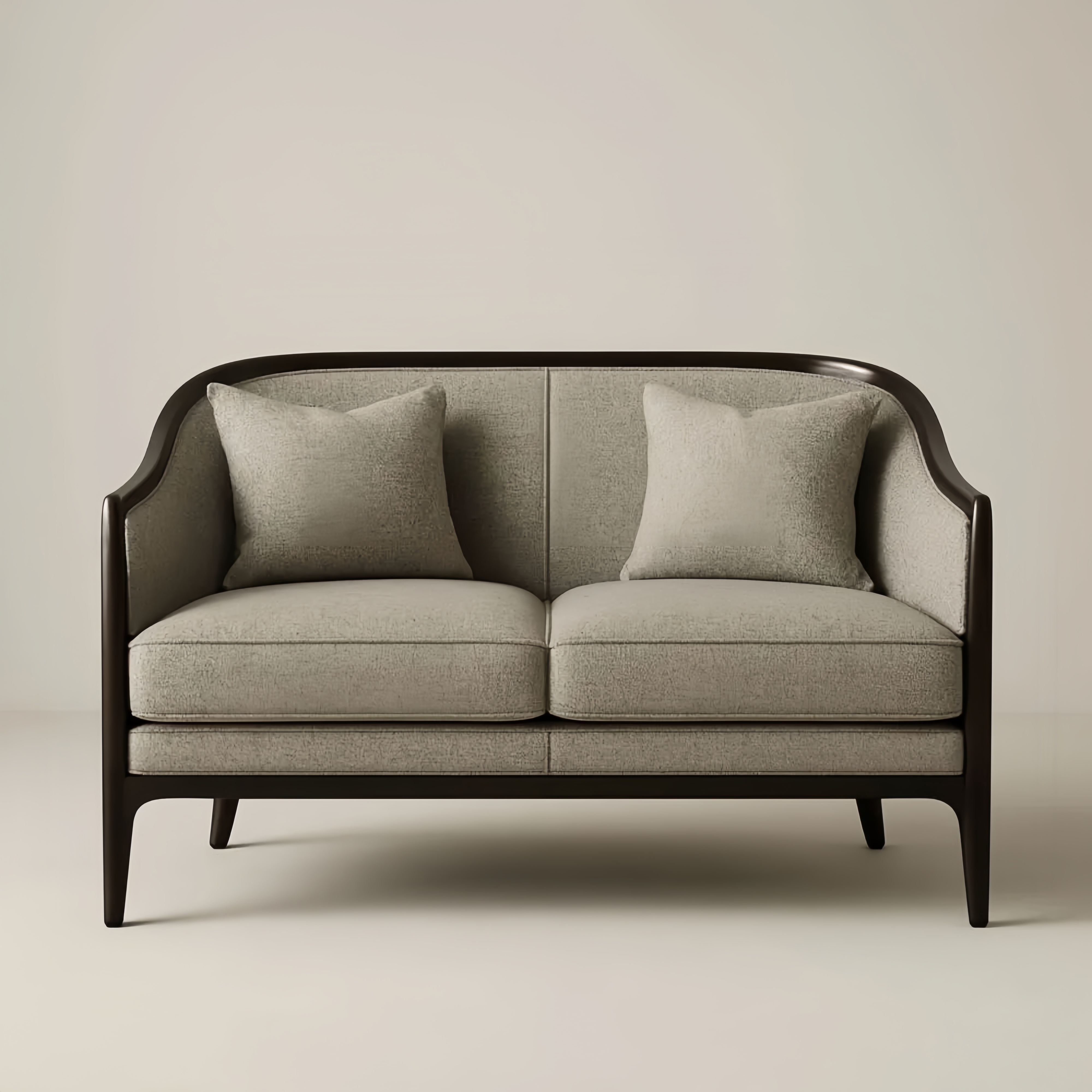 Divano due posti in tessuto grigio e legno