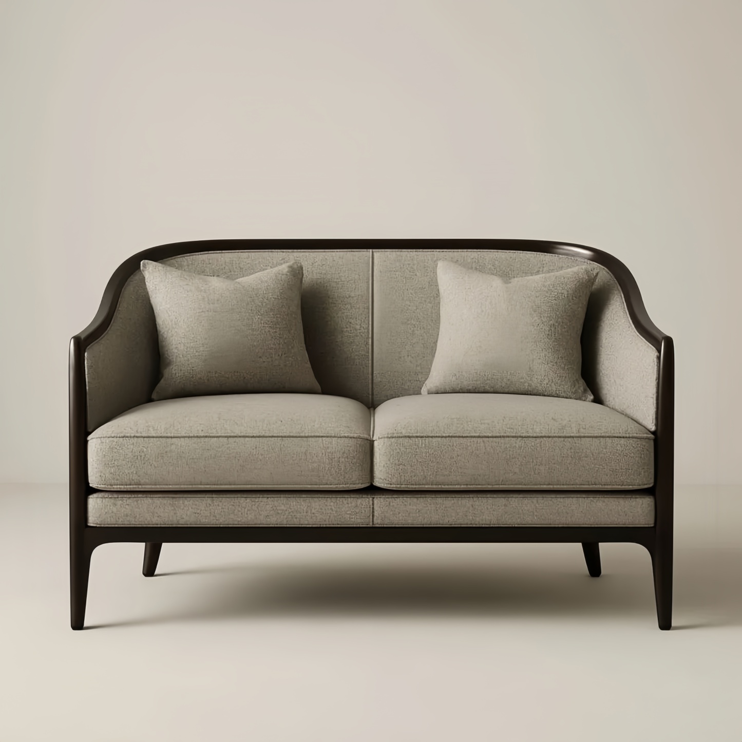 Divano due posti in tessuto grigio e legno