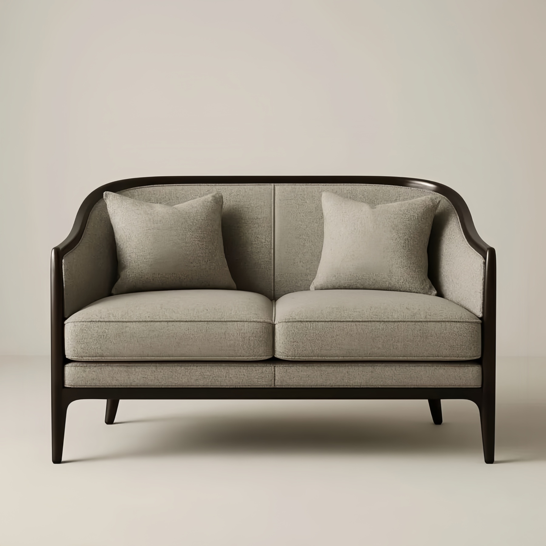 Divano due posti in tessuto grigio e legno