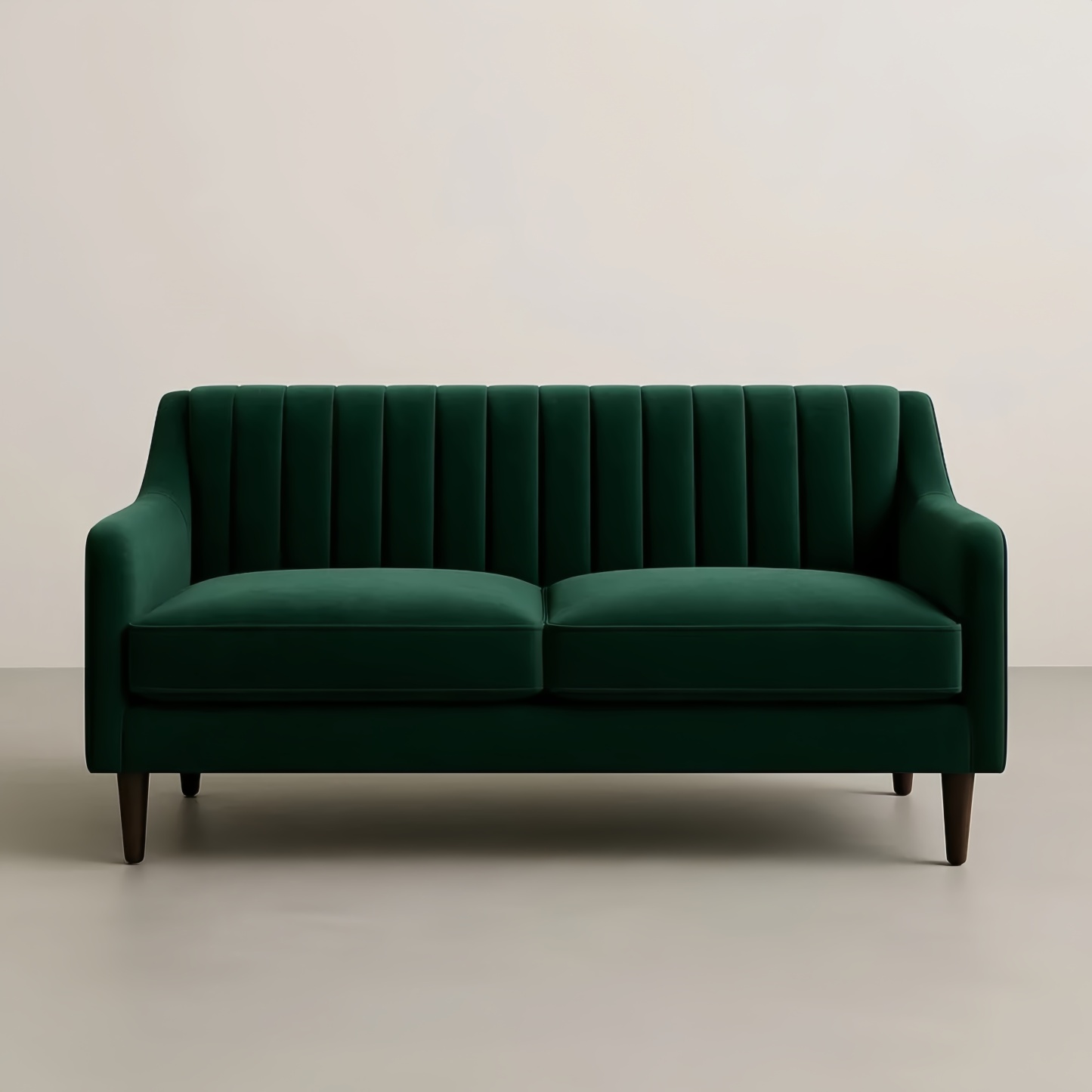 Divano 2 posti in velluto verde con gambe in legno massello