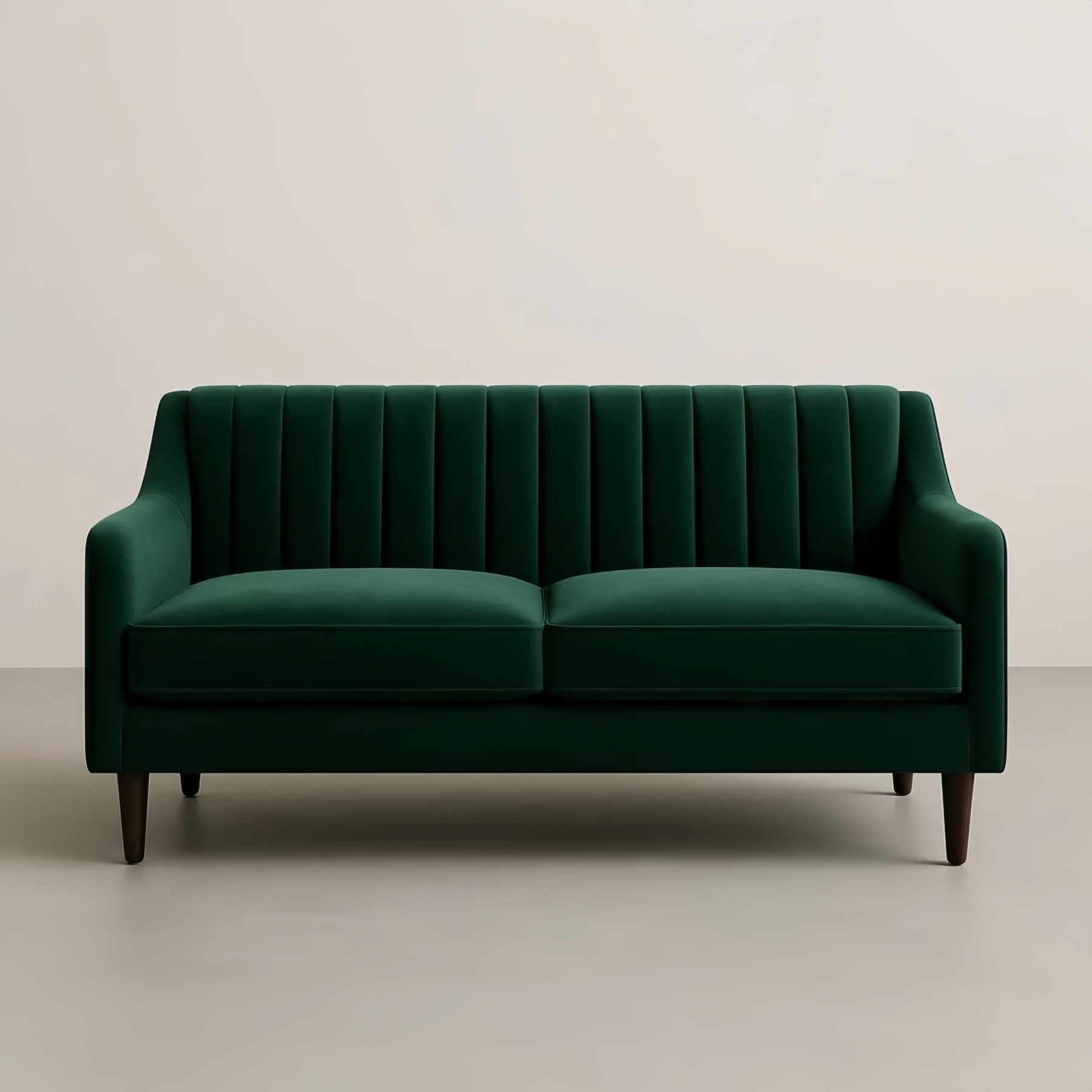 Divano 2 posti in velluto verde con gambe in legno massello