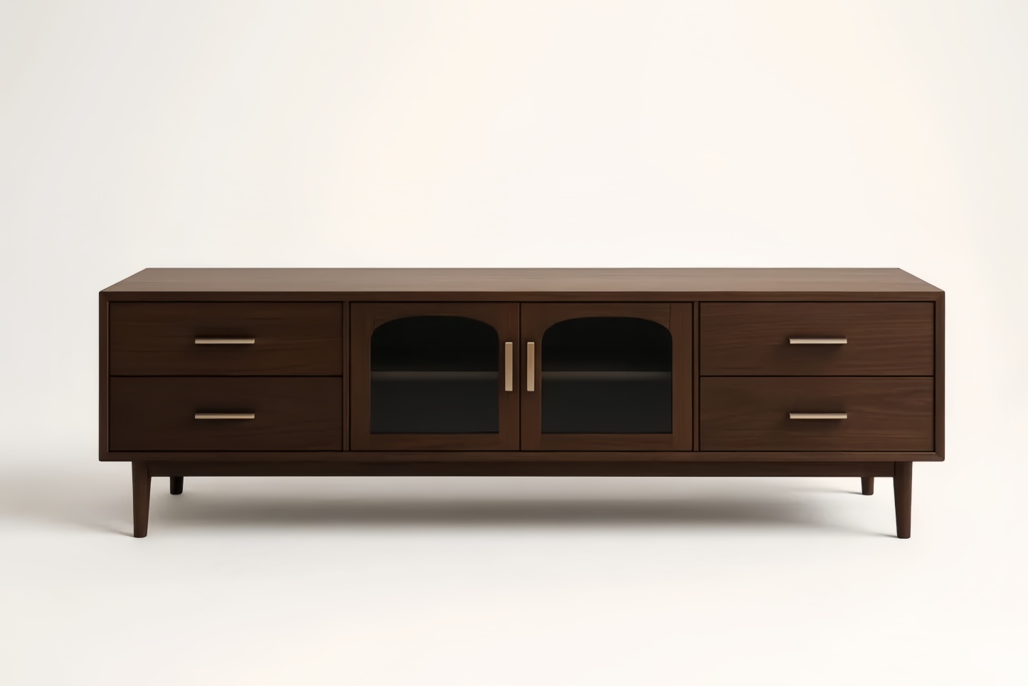 Mobile TV in legno di noce con ante in vetro e cassetti