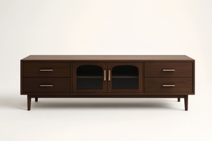 Mobile TV in legno di noce con ante in vetro e cassetti