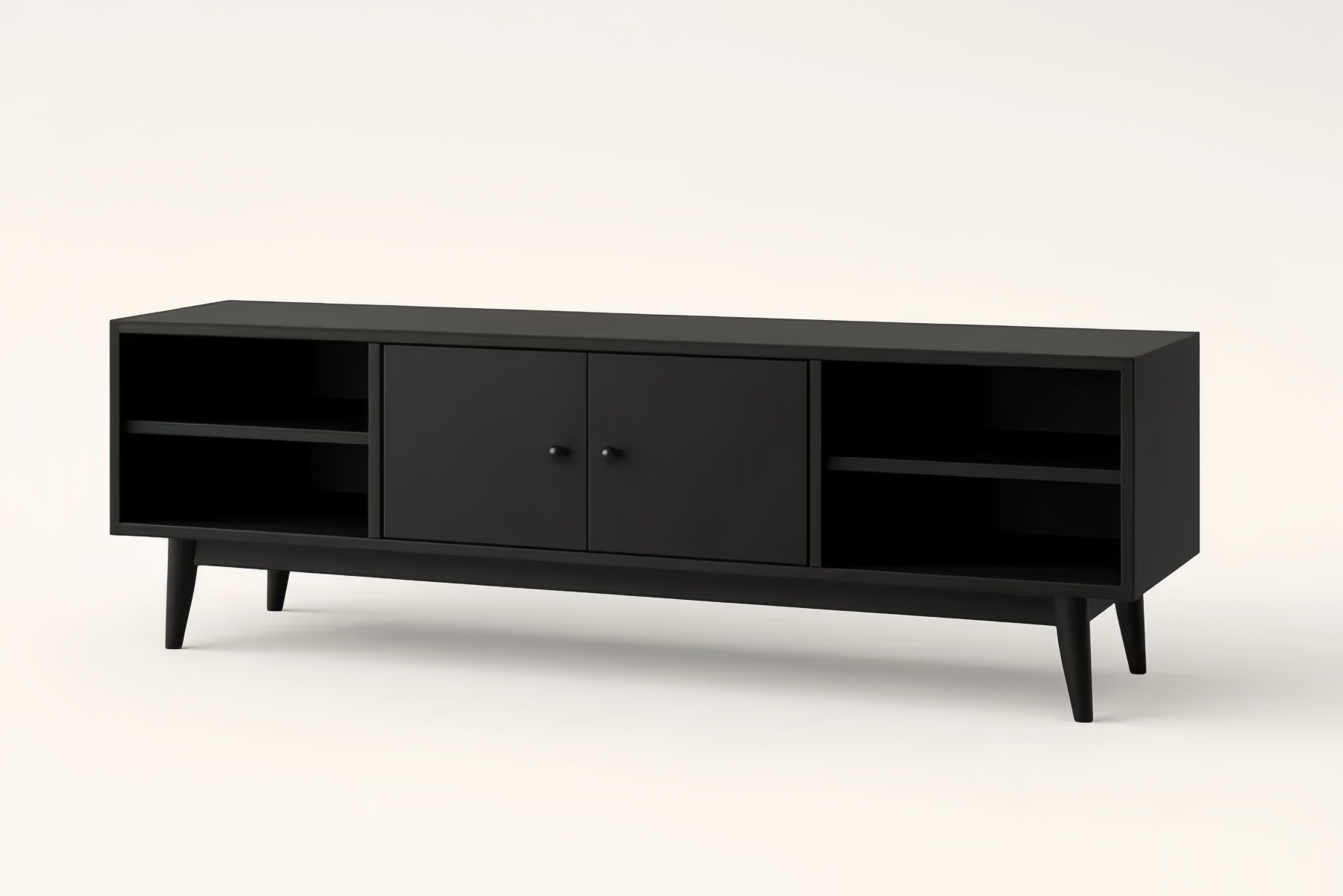 Mobile TV in Legno MDF Nero con Ante 150x40x50 cm