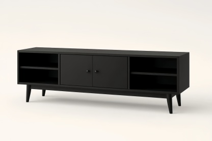 Mobile TV in Legno MDF Nero con Ante 150x40x50 cm