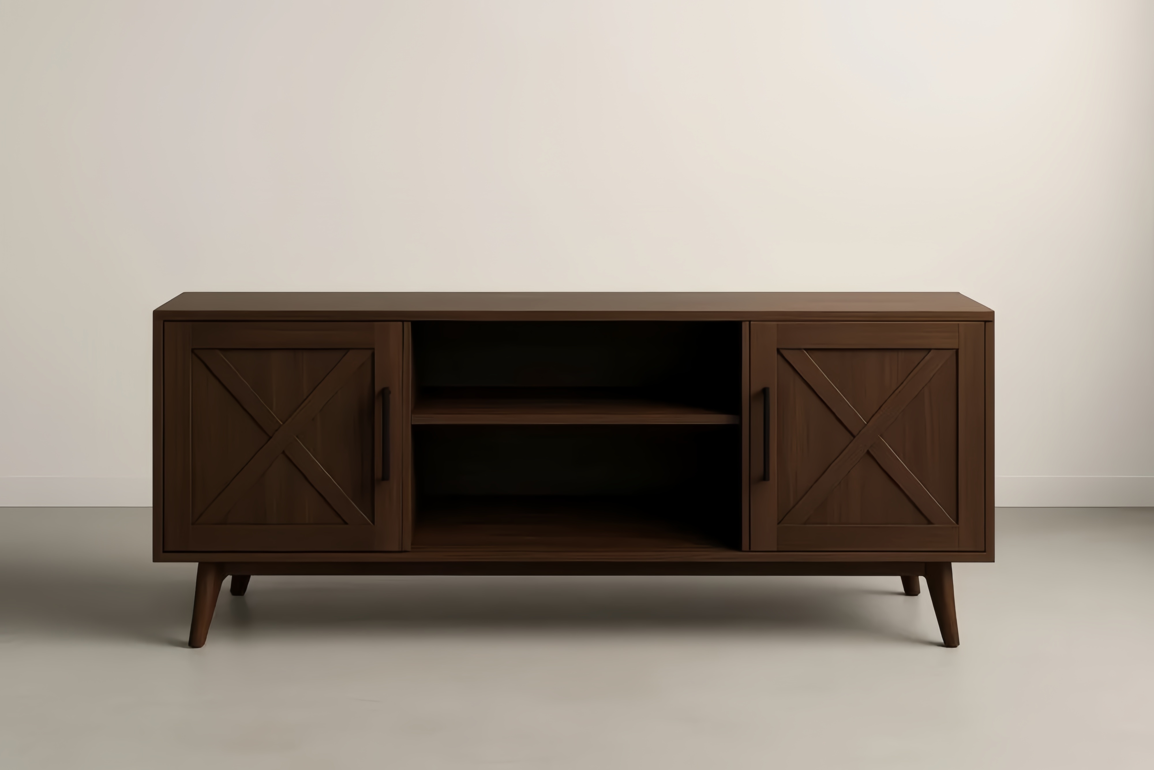 Mobile TV in legno marrone con ante e ripiani