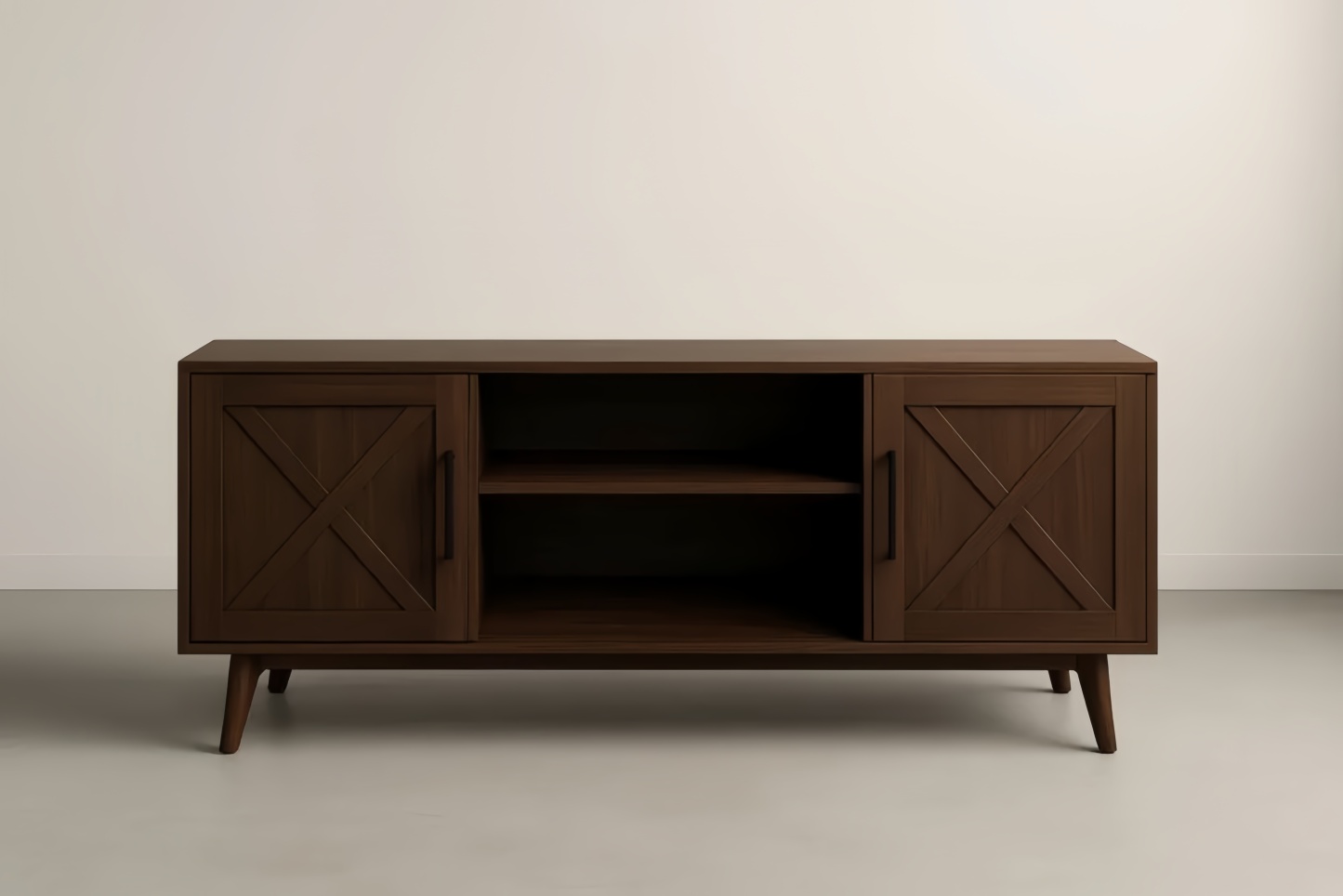 Mobile TV in legno marrone con ante e ripiani