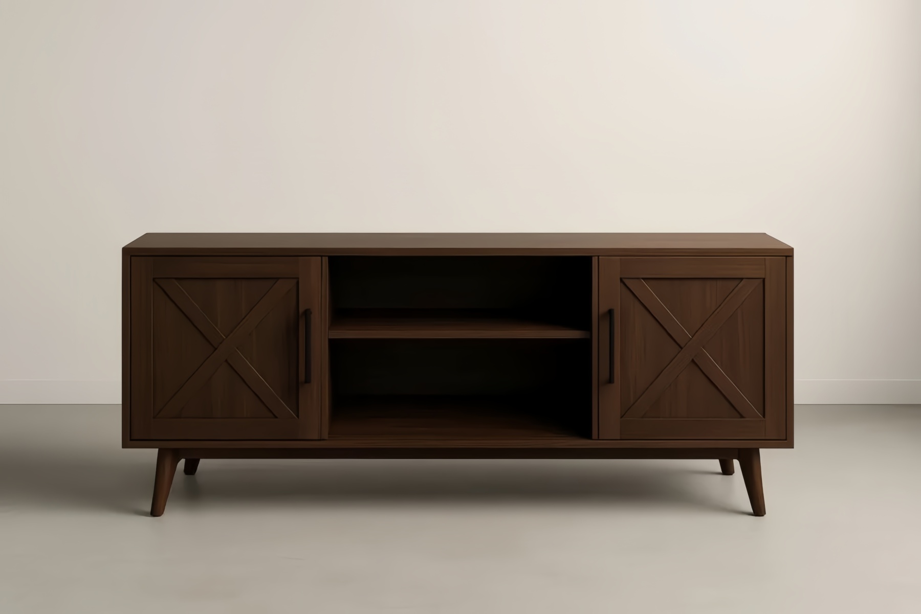 Mobile TV in legno marrone con ante e ripiani