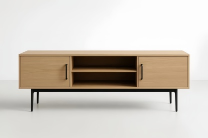 Mobile porta TV in MDF impiallacciato rovere naturale con gambe in metallo nero