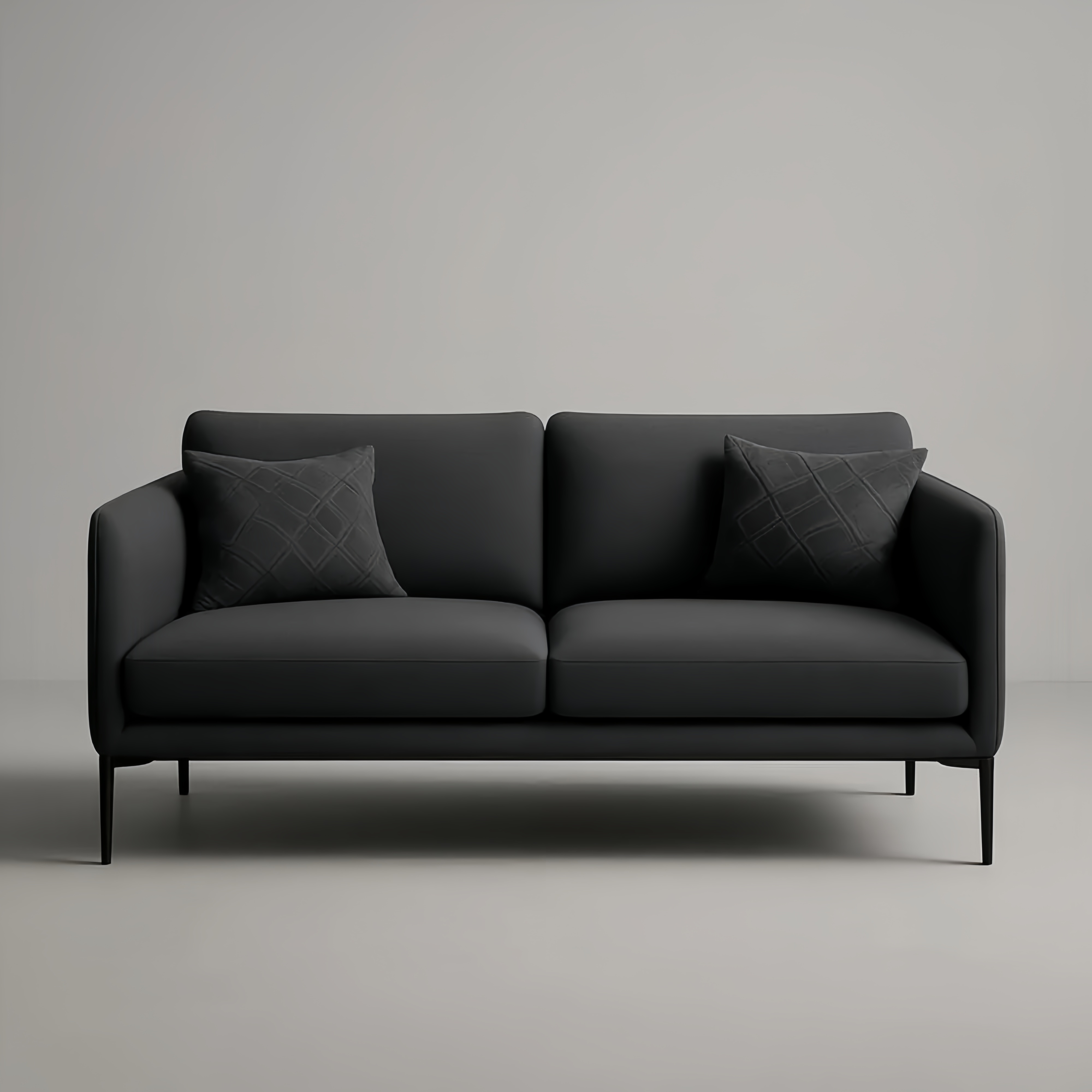 Divano Due Posti in Tessuto Grigio Scuro con Cuscini