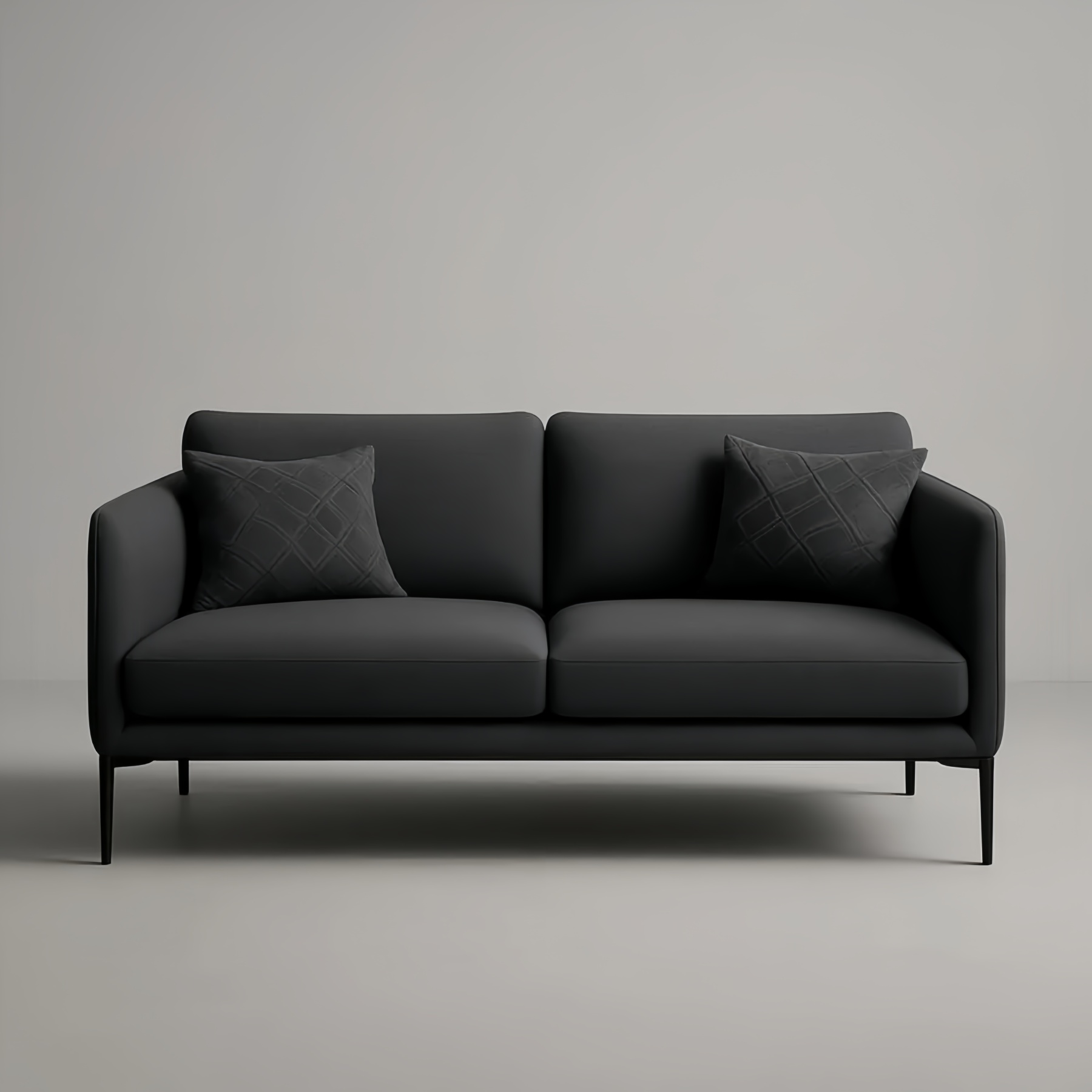 Divano Due Posti in Tessuto Grigio Scuro con Cuscini