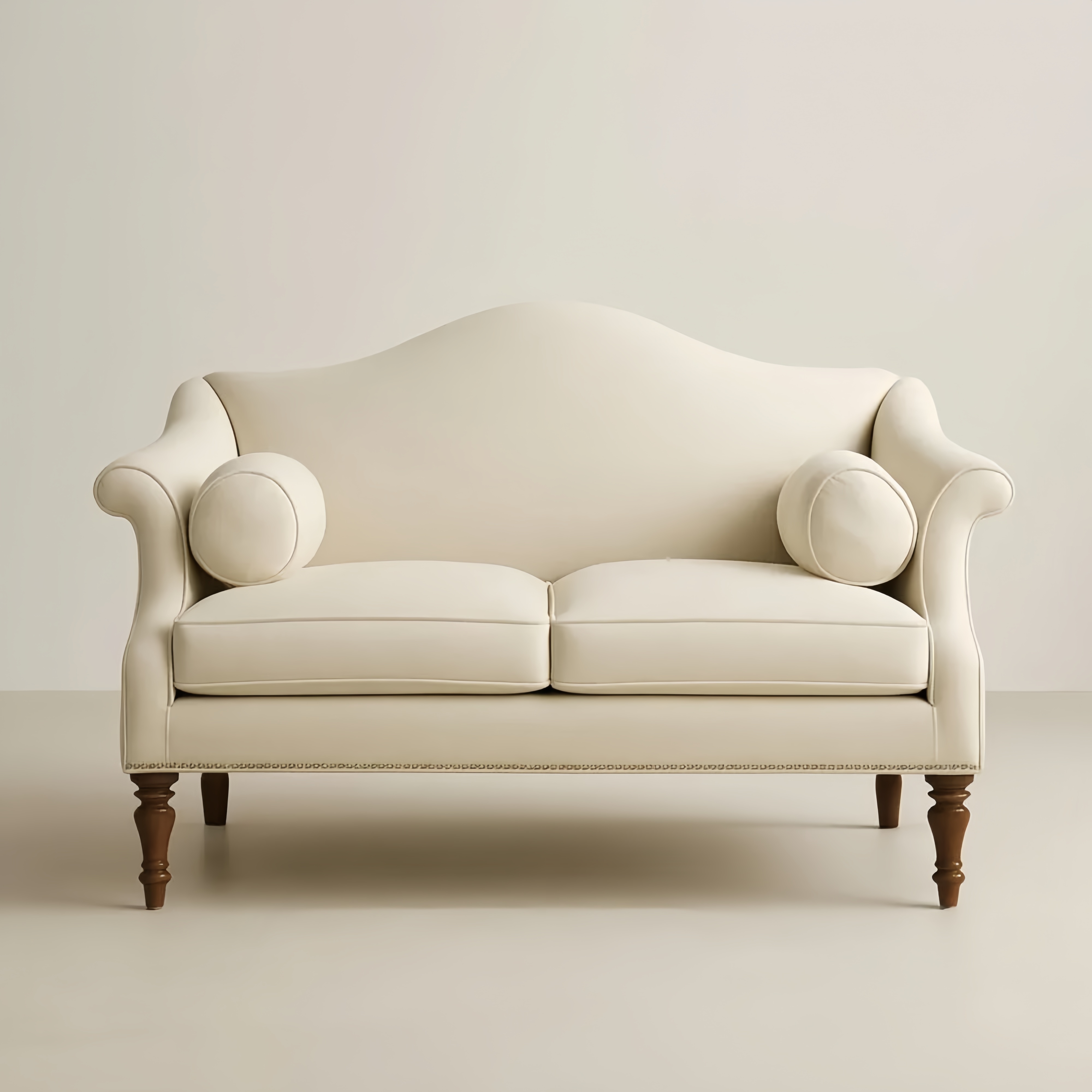 Divano Due Posti in Cotone Beige con Gambe in Legno