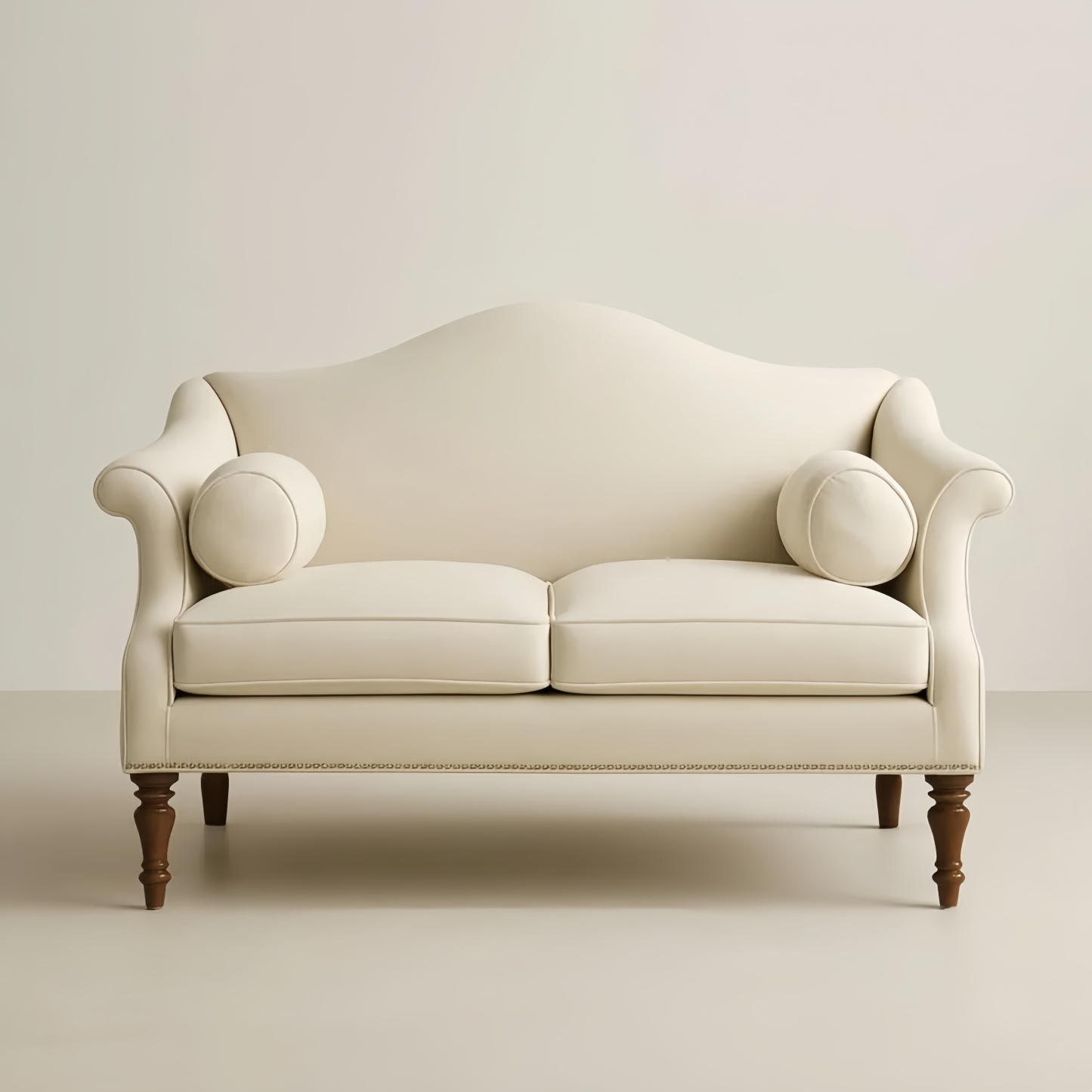 Divano Due Posti in Cotone Beige con Gambe in Legno