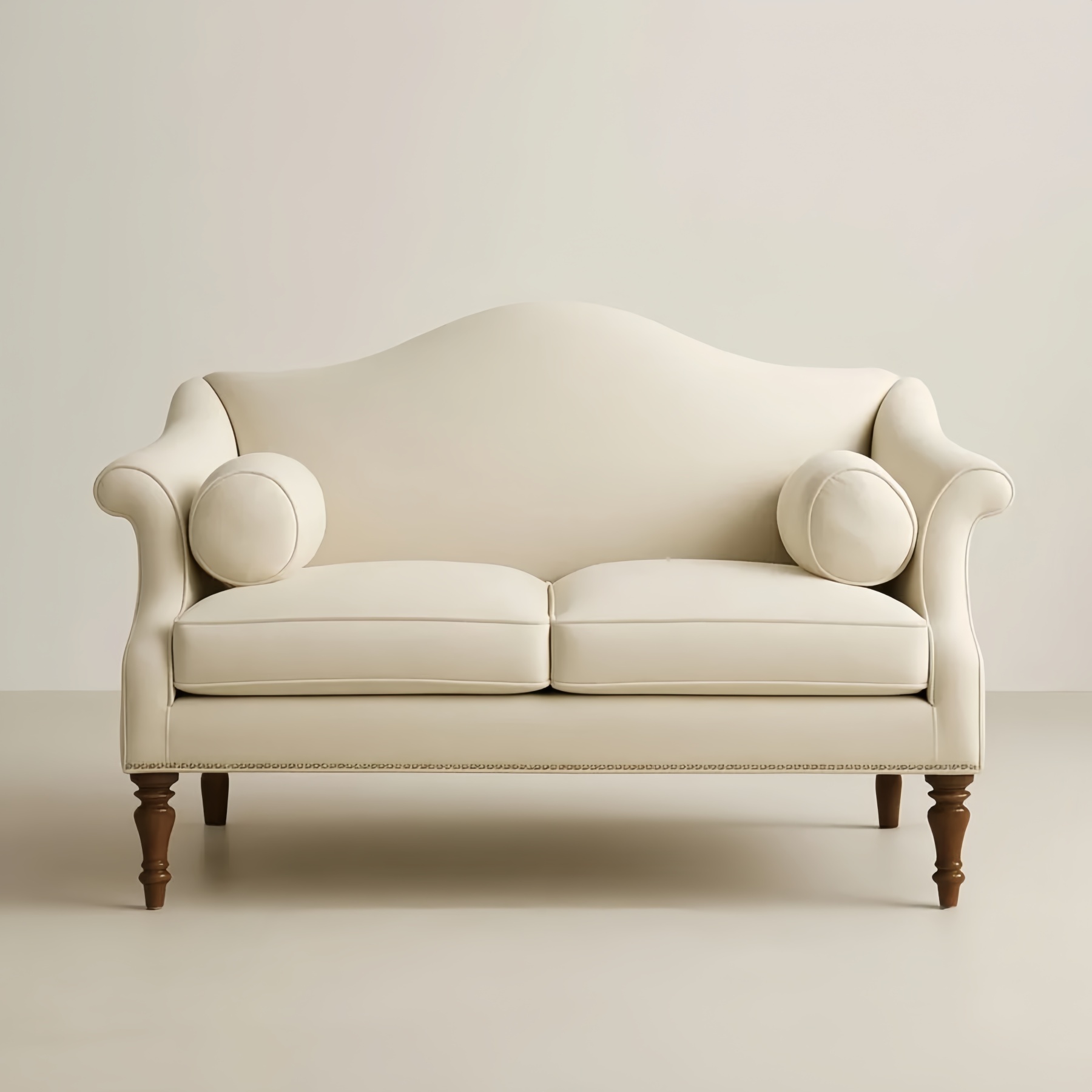 Divano Due Posti in Cotone Beige con Gambe in Legno