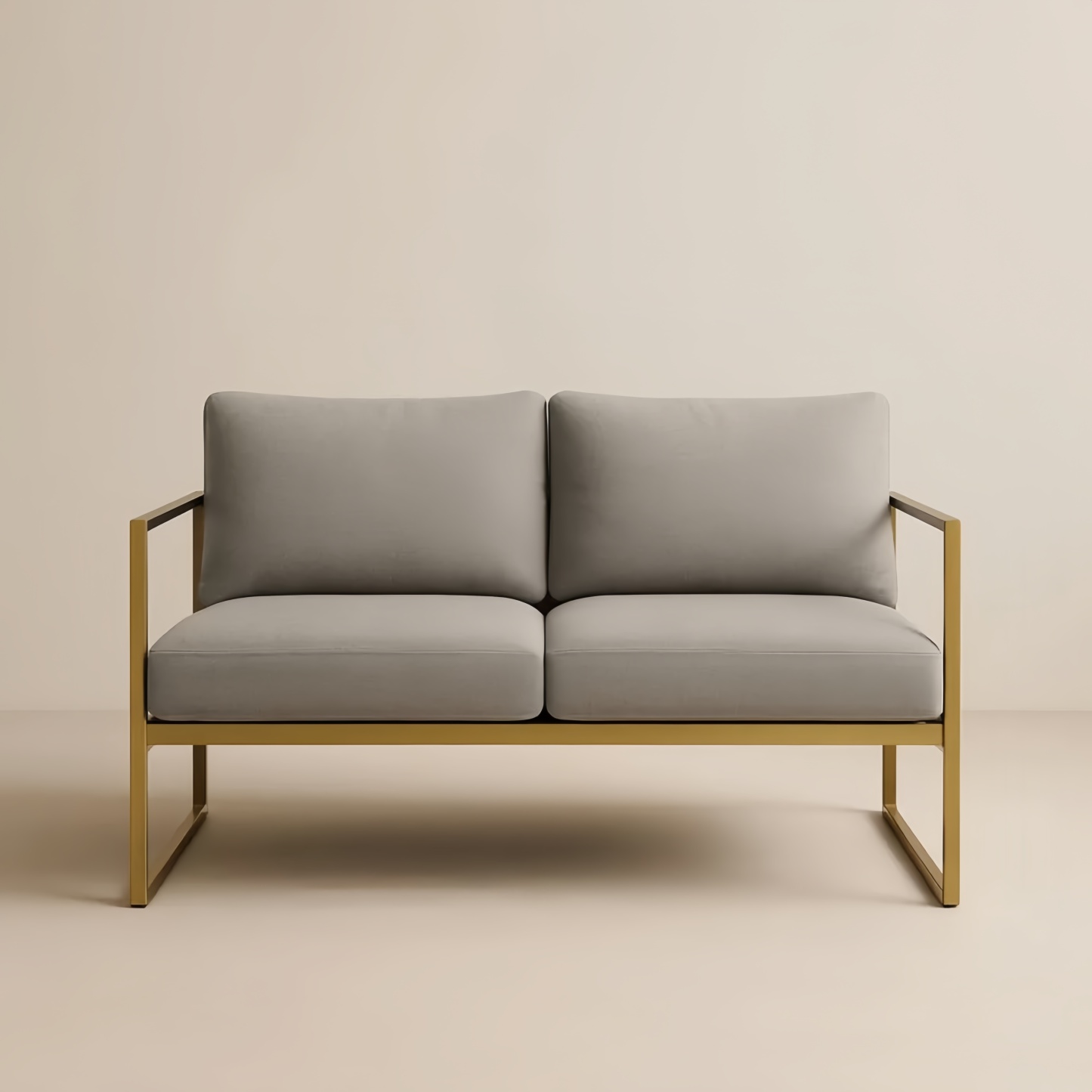 Divano due posti in metallo con cuscini grigio