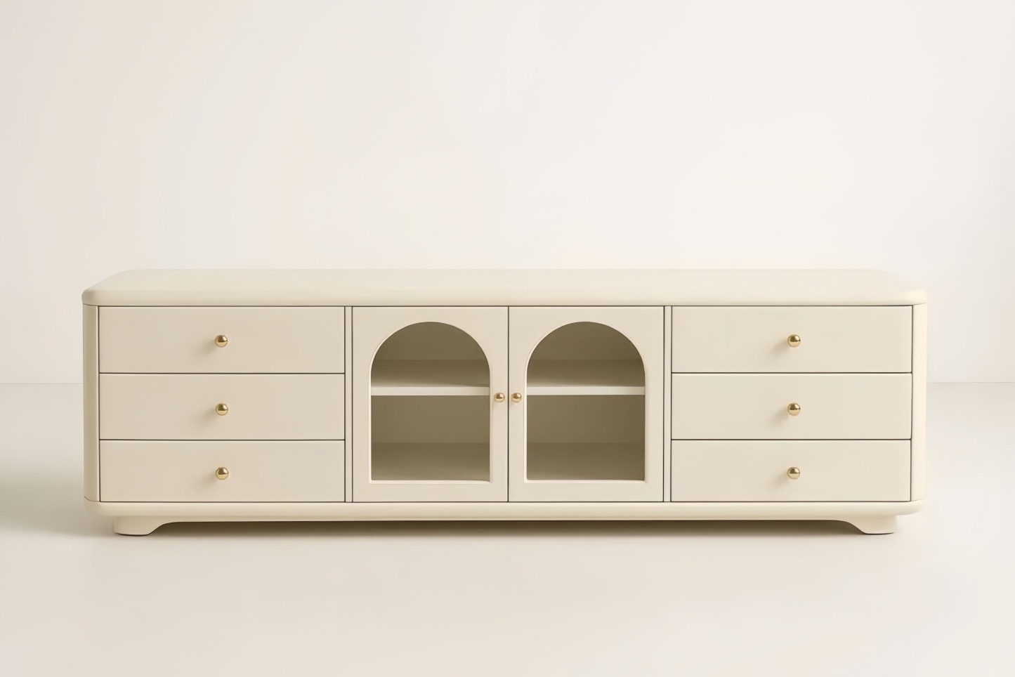 Mobile TV in Legno Bianco con Vetro e Cassetti 180x45x60cm