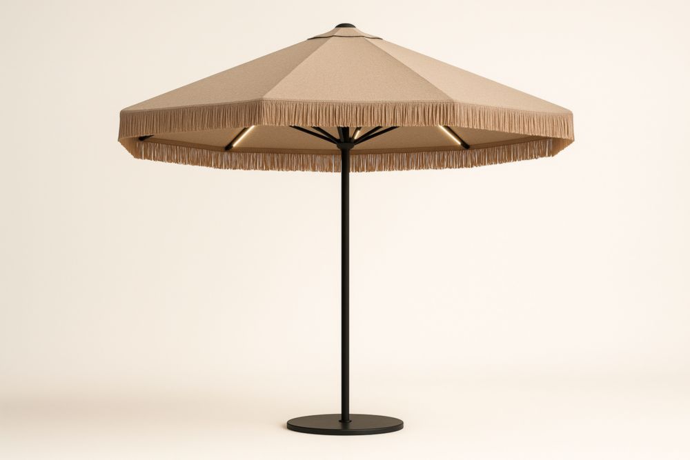 Ombrellone da Esterno in Poliestere Beige con Palo in Acciaio Ø300 cm per Ombra