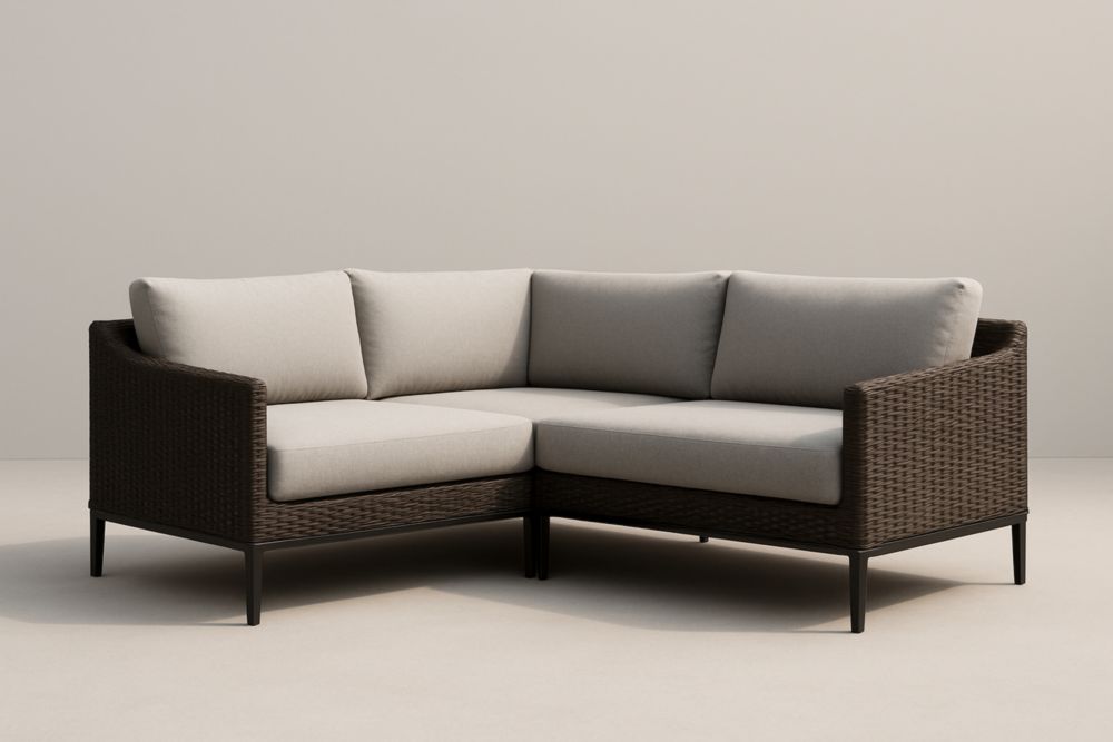 Divano angolare da esterno in rattan con cuscini in poliestere