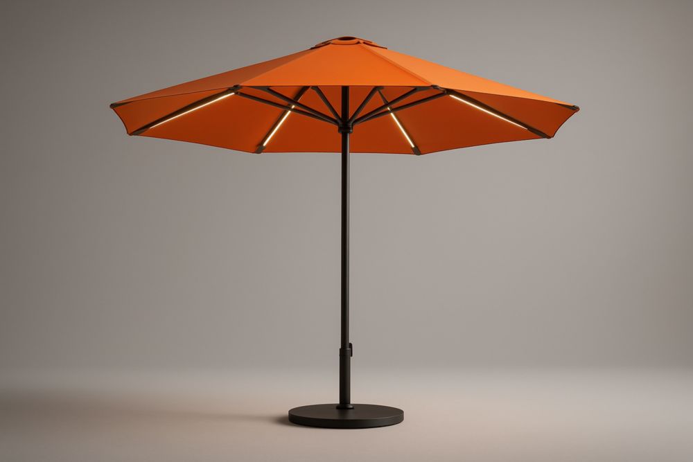 Ombrellone Rotondo in Poliestere Arancione con Palo in Alluminio e Base in Acciaio per Ombra