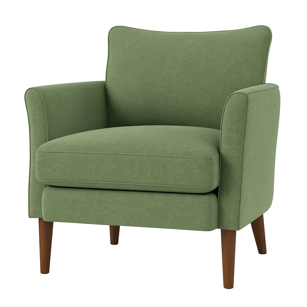 Fauteuil en tissu vert avec pieds en bois-Furniflowz