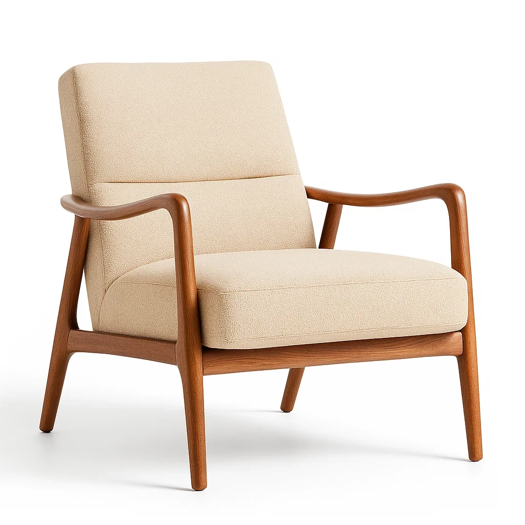 Fauteuil en bois et tissu beige-Furniflowz