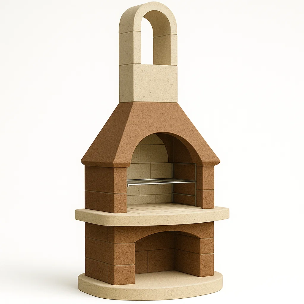 Barbecue réfractaire avec cheminée en inox, beige/marron, 180x90x60 cm-Furniflowz