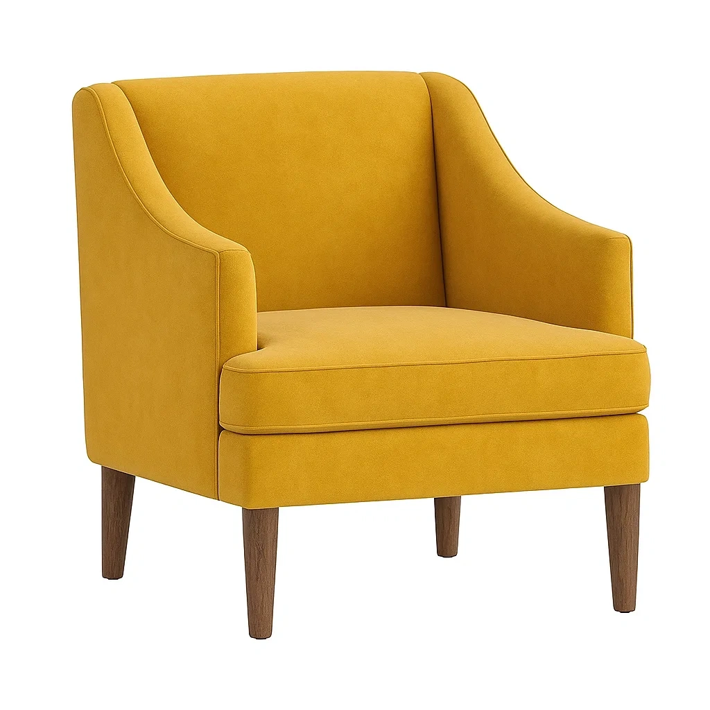 Fauteuil en tissu jaune avec pieds en bois-Furniflowz