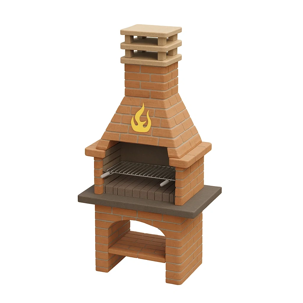 Barbecue réfractaire brun avec grille en acier inoxydable-Furniflowz