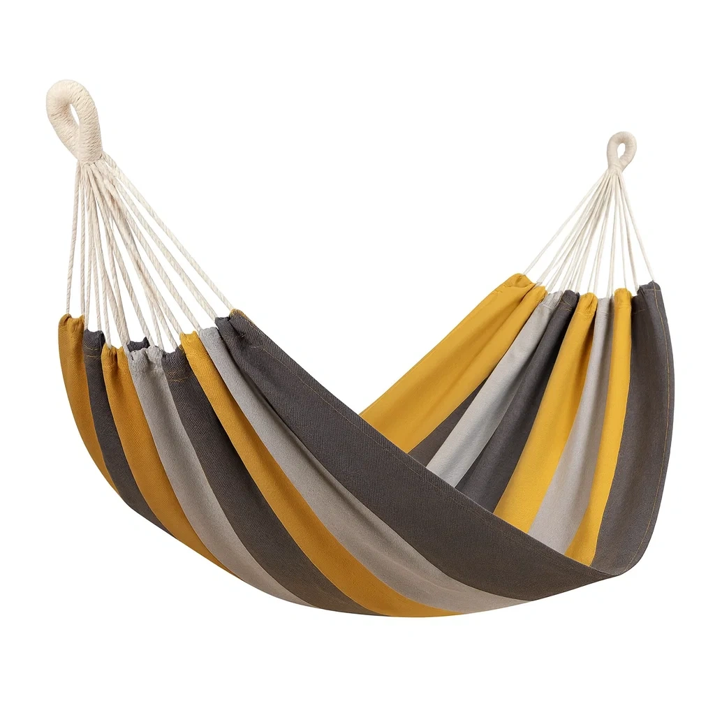 Hamac en tissu rayé jaune et gris 200x100 cm-Furniflowz