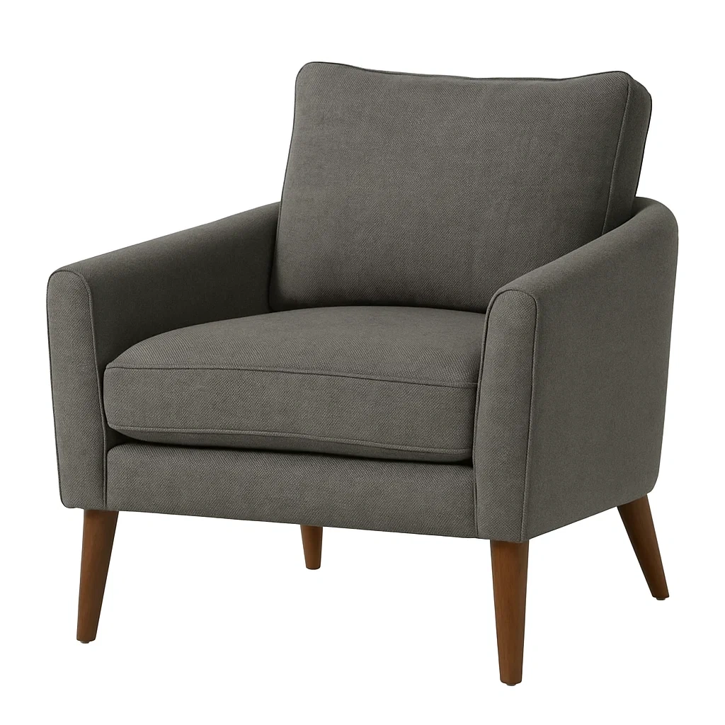 Fauteuil en tissu polyester gris avec pieds en bois 84x87x89 cm-Furniflowz