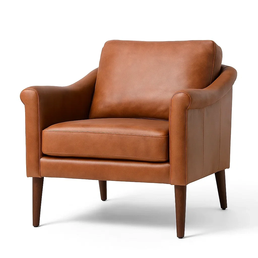 Fauteuil en cuir synthétique marron avec pieds en bois massif-Furniflowz