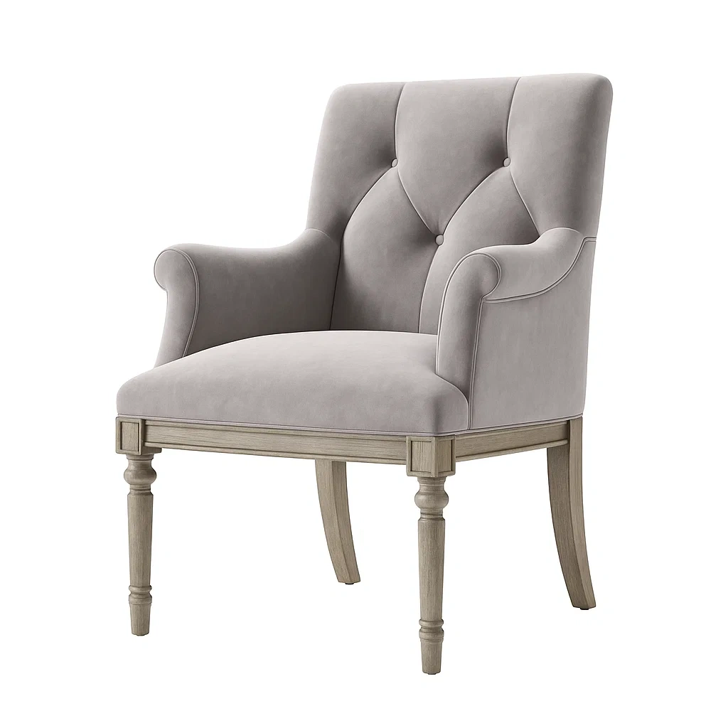 Fauteuil en velours gris avec pieds en bois-Furniflowz