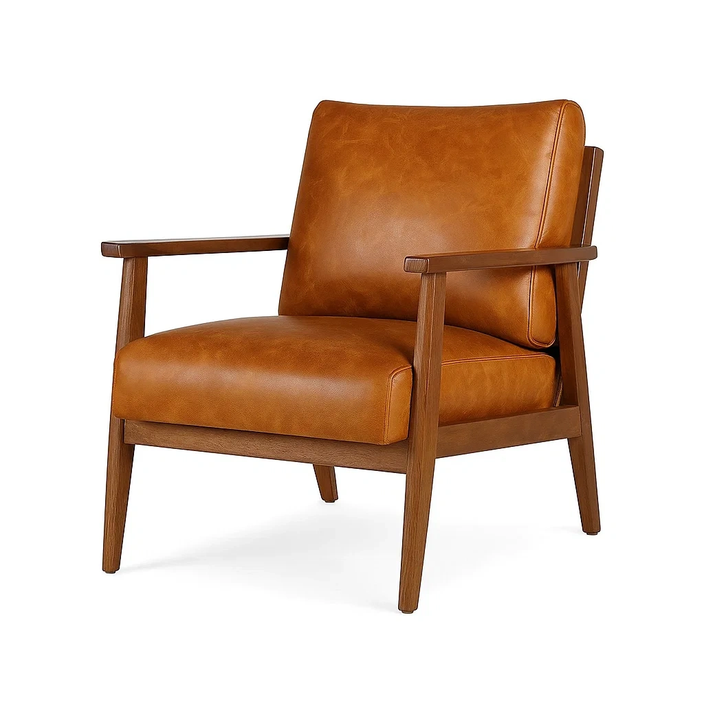 Fauteuil en similicuir brun avec structure en bois massif-Furniflowz