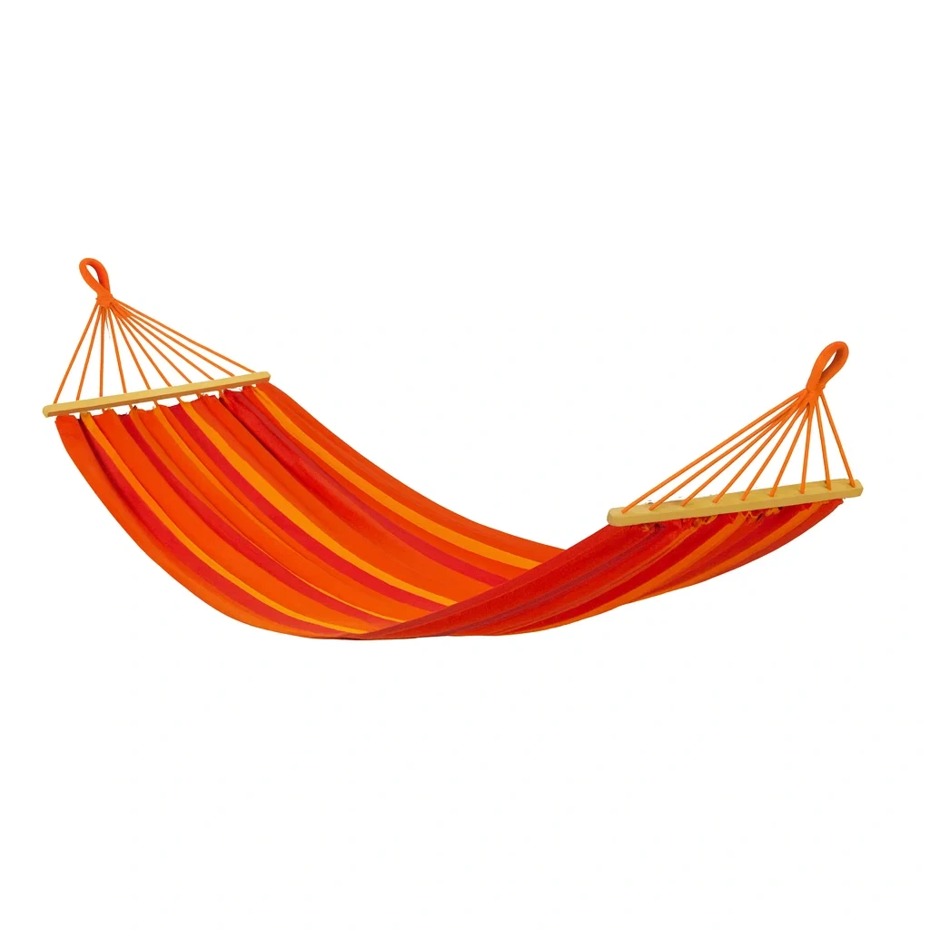 Hamac en bois et coton rayé orange/rouge 200 cm x 100 cm-Furniflowz