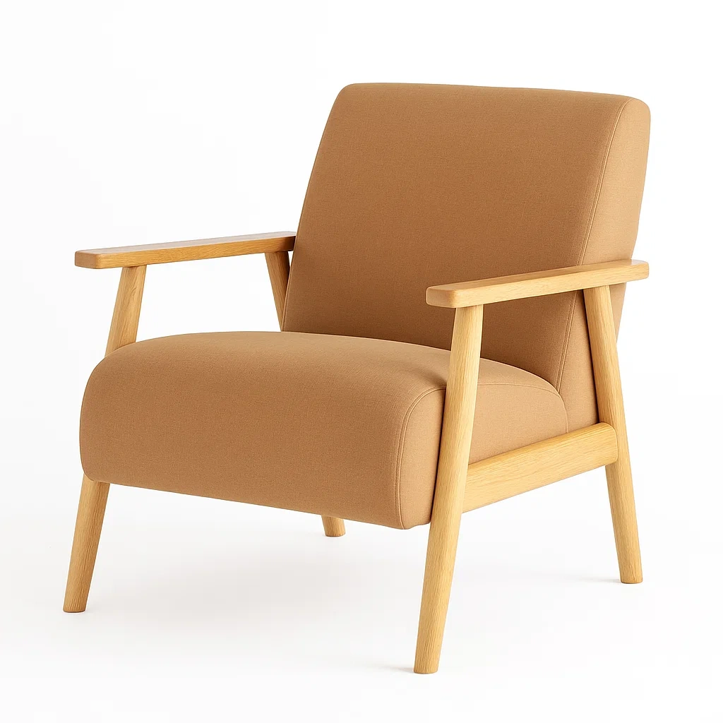 Fauteuil en tissu marron avec cadre en bois de hêtre-Furniflowz