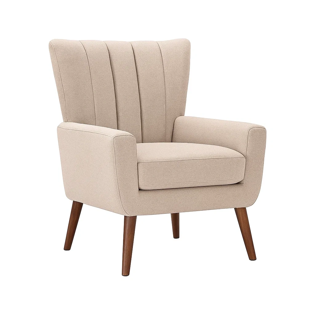 Fauteuil en tissu polyester beige avec pieds en bois-Furniflowz