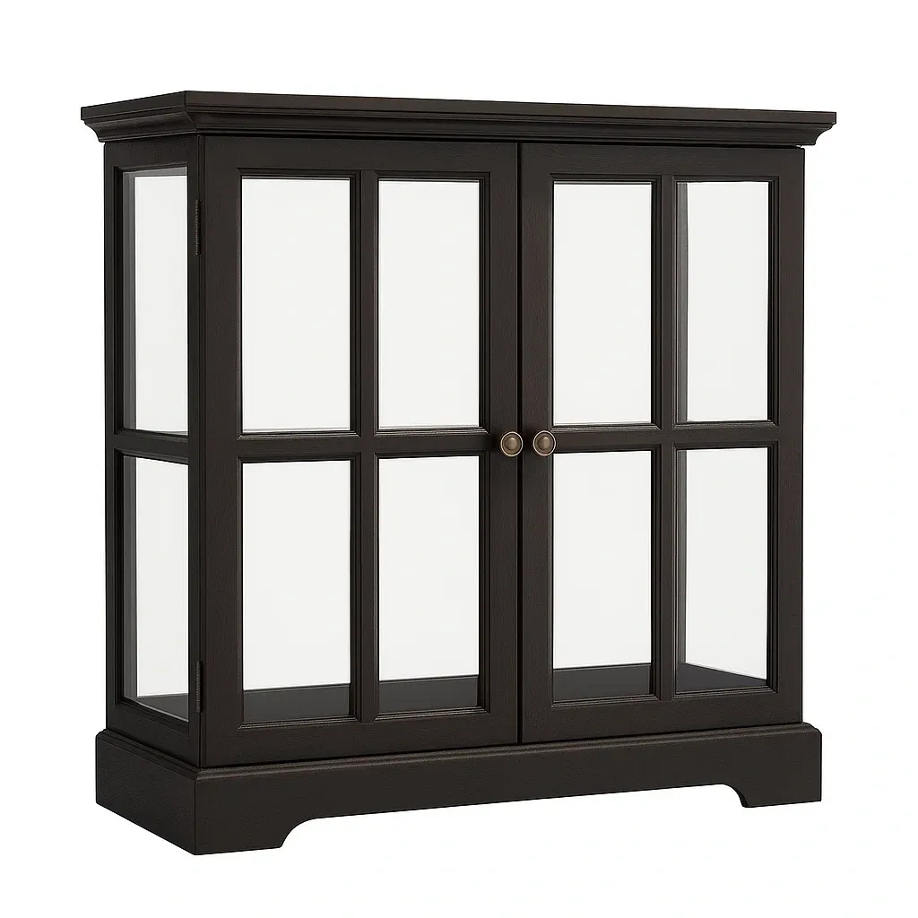 Vitrine en bois noir avec portes vitrées 80x35x100 cm-furneasenow