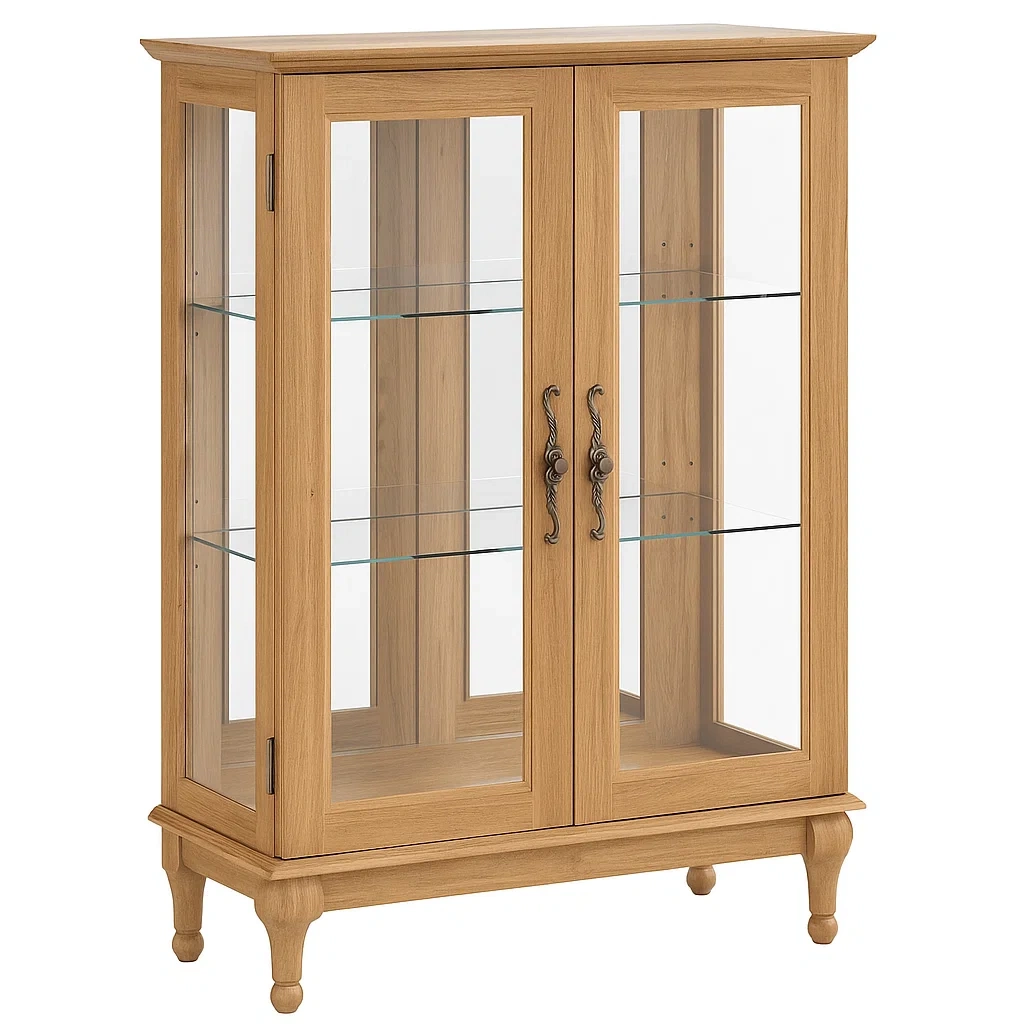 Vitrine en bois chêne et verre trempé 120x80x40 cm-furneasenow
