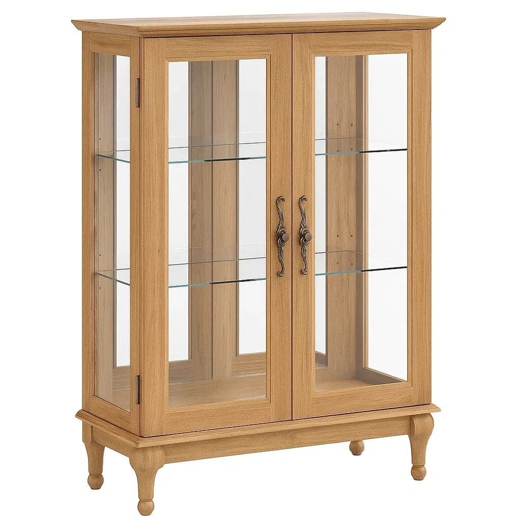 Vitrine en bois chêne et verre trempé 120x80x40 cm-furneasenow