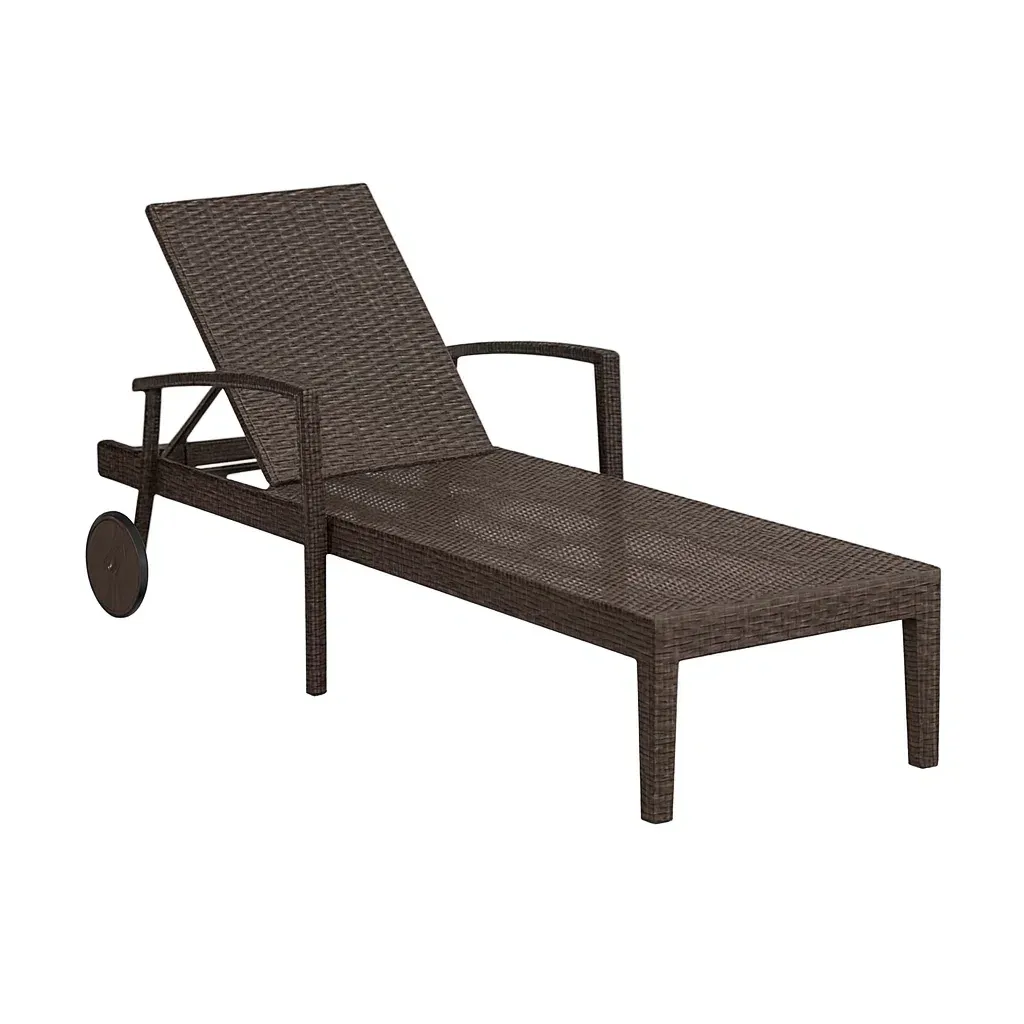 Chaise longue de jardin réglable en résine tressée brune avec roues-furneasenow