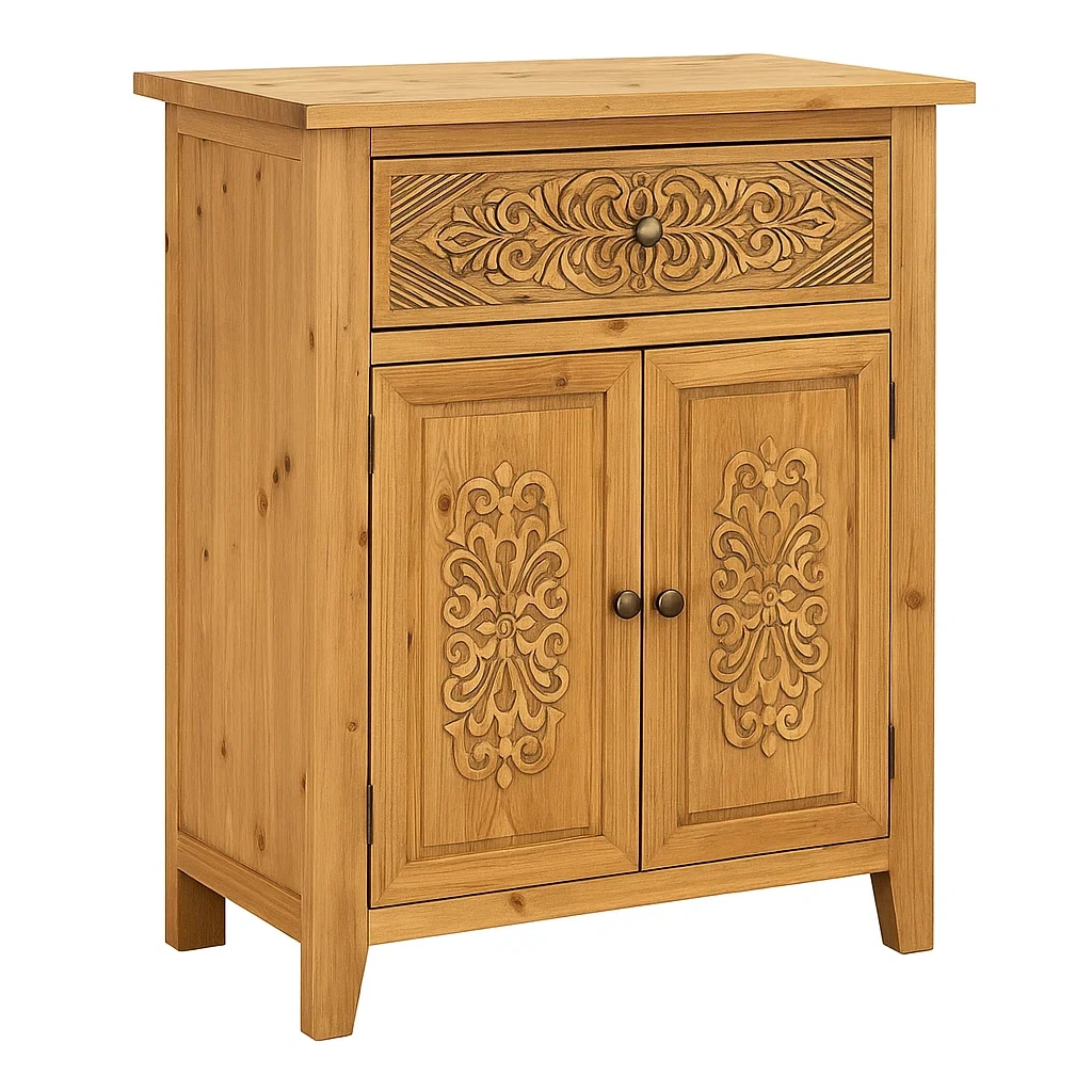 Buffet en bois sculpté avec tiroir et portes 80x40x100 cm-furneasenow