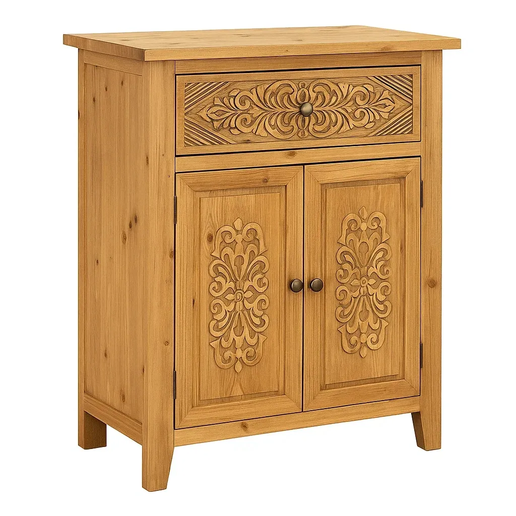 Buffet en bois sculpté avec tiroir et portes 80x40x100 cm-furneasenow