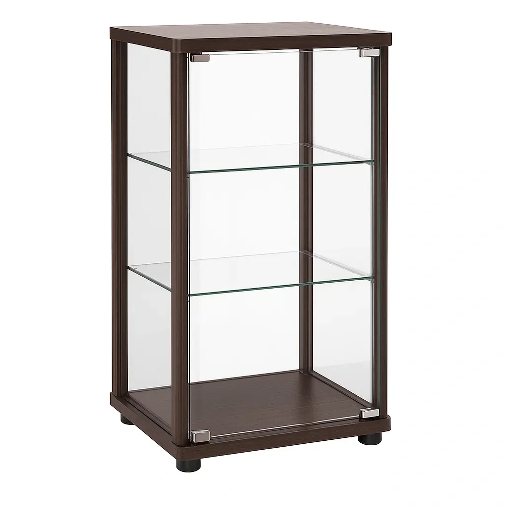 Vitrine en verre trempé et bois composite marron-furneasenow