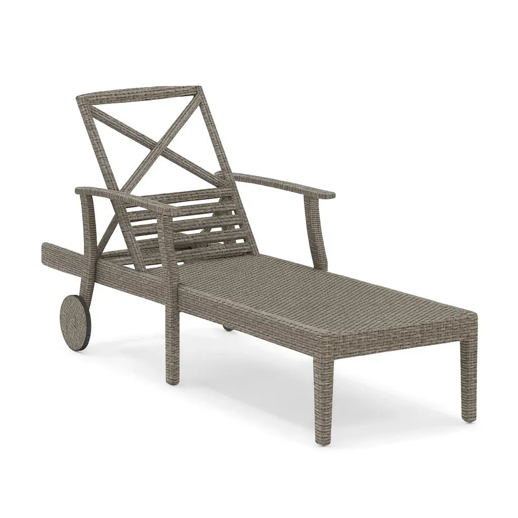 Chaise longue de jardin réglable en résine tressée avec accoudoirs et roues-furneasenow